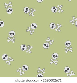 Skull and bones Seamless Pattern. Cartoon Pirate elements and objects. background. Vector illustration.