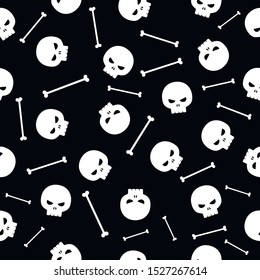 skull with bones seamless pattern on a black background
