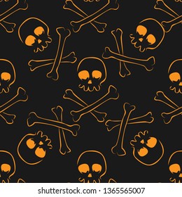 Skull and bones seamless pattern vector illustration