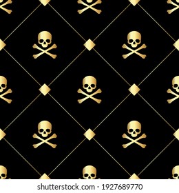 Skull and bones, seamless pattern. Vector.