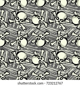 Skull with bones seamless pattern.Hand drawn doodle texture. Perfect for invitations, posters, banners,fabric, textile ,gift wrap, greeting card,apparel design