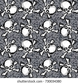 Skull with bones seamless pattern.Hand drawn doodle texture. Perfect for invitations, posters, banners,fabric, textile ,gift wrap, greeting card,apparel design