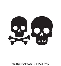 Skull and bones set. Pirate flag attribute. Isolated vector illustration on white background.