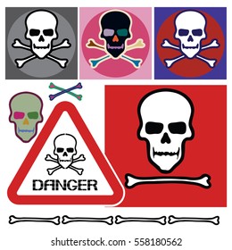 Skull and bones set.
The symbolic image of the anatomical part of the human head, vector illustration.