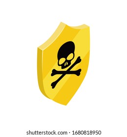 Skull and Bones shield safe. Vector 3d isometric, color web icon, new flat style. Creative illustration design, isolated graphic idea for infographics.