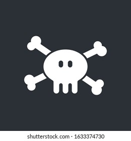 Skull with bones sign, Crossbones, death skull, danger or poison flat vector icon for apps and websites, isolated on background