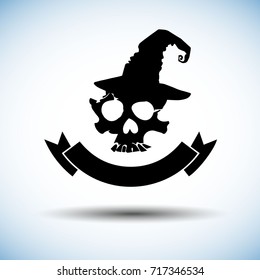 Skull with bones sign. Vector illustration. Unusual skull with attributes