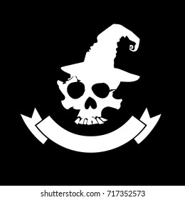 Skull with bones sign. Vector illustration. Unusual skull with attributes