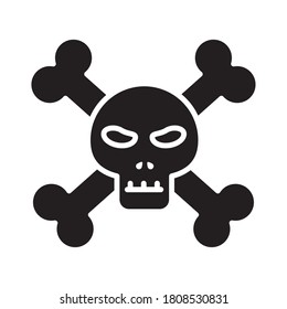 Skull with bones silhouette style icon design of head death horror tattoo decoration dark culture and bone theme Vector illustration