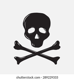 Skull with bones, silhouette, vector illustration, isolated