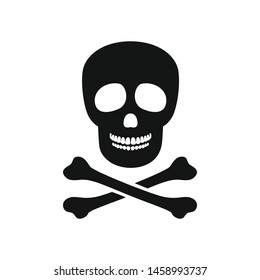 Skull with bones. Simple black white icon. Vector illustration.