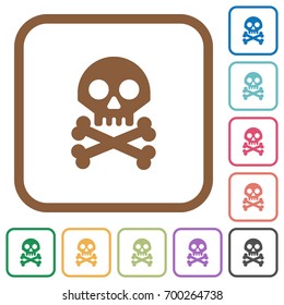 Skull with bones simple icons in color rounded square frames on white background