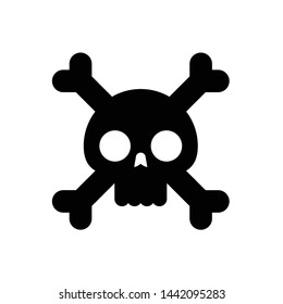 Skull with bones simple vector illustration in flat style isolated on white background. Death and pirate sign. Logo, icon or symbole for your design