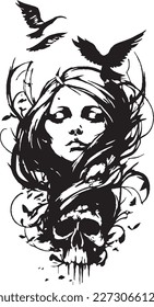 cráneo, huesos, tatuaje, dibujo, tinta, miedo