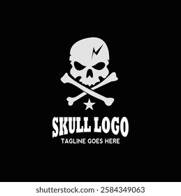 Skull with bones underneath logo