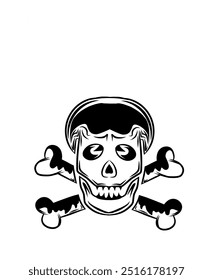Skull And Bones Vector Icon With Black Outline