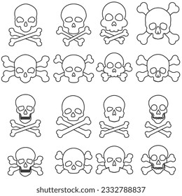 Skull and Bones vector icon set. danger illustration sign collection. poison symbol or logo.
