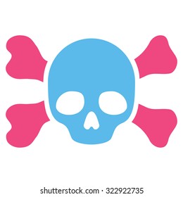 Skull And Bones vector icon. Style is bicolor flat symbol, pink and blue colors, rounded angles, white background.