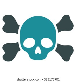 Skull And Bones vector icon. Style is bicolor flat symbol, soft blue colors, rounded angles, white background.