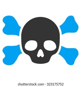 Skull And Bones vector icon. Style is bicolor flat symbol, blue and gray colors, rounded angles, white background.