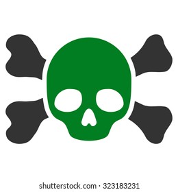 Skull And Bones vector icon. Style is bicolor flat symbol, green and gray colors, rounded angles, white background.