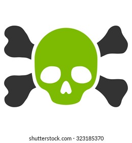 Skull And Bones vector icon. Style is bicolor flat symbol, eco green and gray colors, rounded angles, white background.