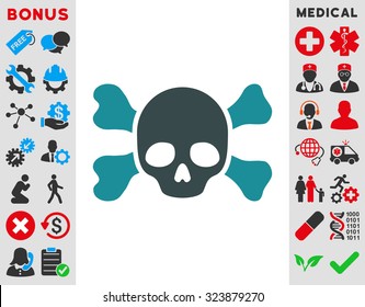 Skull And Bones vector icon. Style is bicolor flat symbol, soft blue colors, rounded angles, white background.