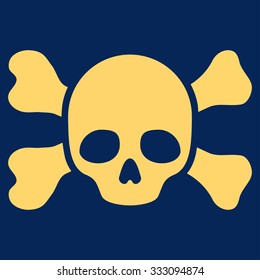 Skull And Bones vector icon. Style is flat symbol, yellow color, rounded angles, blue background.