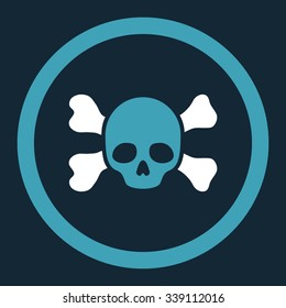 Skull And Bones vector icon. Style is bicolor flat rounded symbol, blue and white colors, rounded angles, dark blue background.
