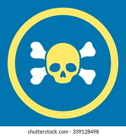 Skull And Bones vector icon. Style is bicolor flat rounded symbol, yellow and white colors, rounded angles, blue background.
