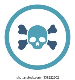 Skull And Bones vector icon. Style is bicolor flat rounded symbol, cyan and blue colors, rounded angles, white background.