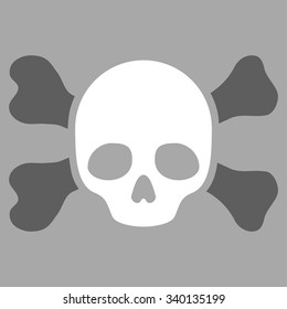 Skull And Bones vector icon. Style is bicolor flat symbol, dark gray and white colors, rounded angles, silver background.