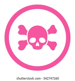 Skull And Bones vector icon. Style is flat rounded symbol, pink color, rounded angles, white background.