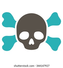 Skull And Bones vector icon. Style is bicolor flat symbol, grey and cyan colors, rounded angles, white background.