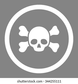 Skull And Bones vector icon. Style is flat rounded symbol, white color, rounded angles, gray background.