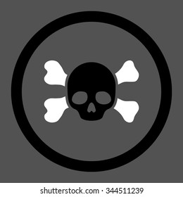Skull And Bones vector icon. Style is bicolor flat rounded symbol, black and white colors, rounded angles, gray background.