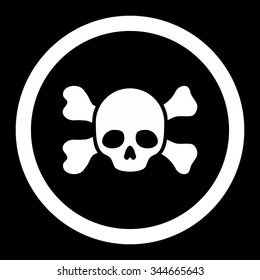 Skull And Bones vector icon. Style is flat rounded symbol, white color, rounded angles, black background.