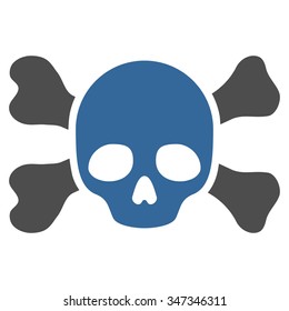 Skull And Bones vector icon. Style is bicolor flat symbol, cobalt and gray colors, rounded angles, white background.