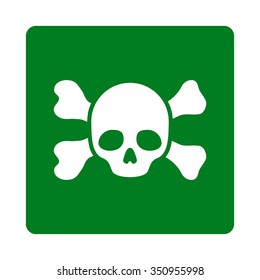 Skull And Bones vector icon. Style is flat rounded square button, white and green colors, white background.