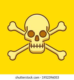 Skull and Bones. Vector illustration. Flat illustration. On a yellow background.