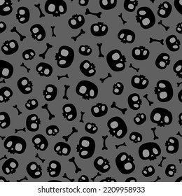 Skull and bones vector seamless pattern for holiday Halloween. Background for wallpaper, wrapping, packing, and backdrop. Halloween human head. 