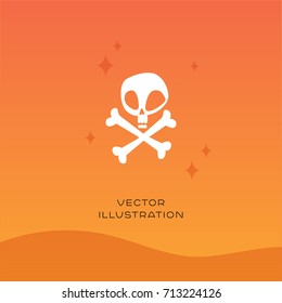 Skull with bones vector silhouette icon on gradient background. Halloween flat illustration