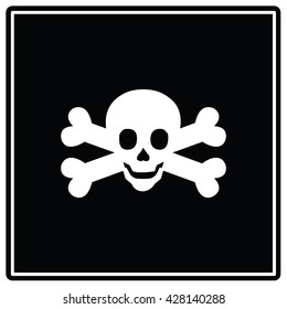Skull and bones warning black sign. Vector illustration
