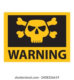 Skull and bones warning. Deadly danger.Warning sign. Danger sign  poison, toxic, chemical and electricity yellow.Hazard icon. Isolated on white background.Vector flat illustration.