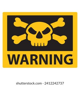 Skull and bones warning. Deadly danger.Warning sign.Danger sign poison, toxic, chemical and electricity yellow.Hazard icon. Isolated on white background.Vector flat illustration.