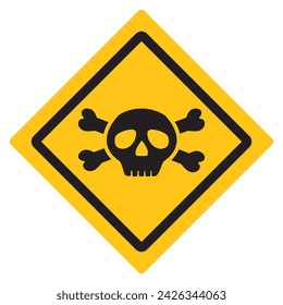 Skull and bones warning. Deadly danger.Warning sign. Danger sign poison, toxic, chemical and electricity yellow.Hazard icon. Isolated on white background.Vector flat illustration.