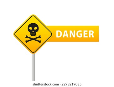 Skull and bones warning sign. Banner for websites. Danger sign. Flat style. deadly danger symbol. Vector illustration