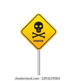 Skull and bones warning sign. Danger sign. Flat style. deadly danger symbol. Vector illustration