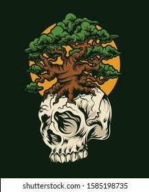 Skull Bonsai Tree Vector Illustration
