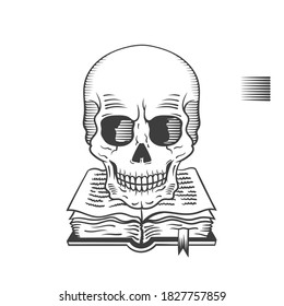 El cráneo y un libro. Se puede usar como dibujo de un tatuaje.